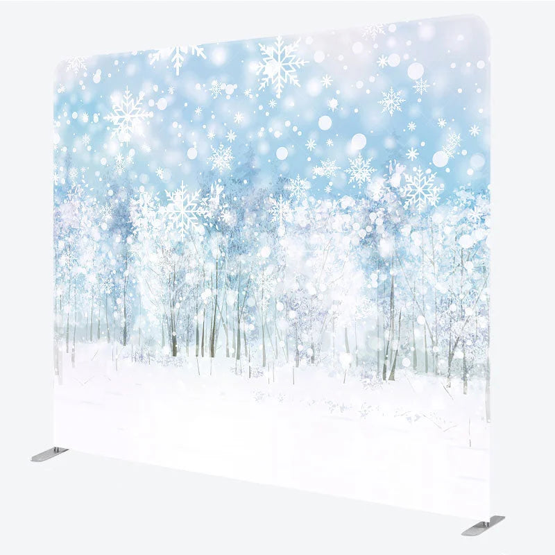 Aperturee - Aperturee Winter Forest Tension Fabric Backdrop Snowy Tree Landscape Background Blue Sky Snowfall Decoration