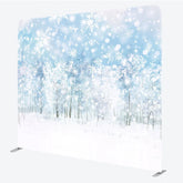 Aperturee - Aperturee Winter Forest Tension Fabric Backdrop Snowy Tree Landscape Background Blue Sky Snowfall Decoration