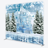 Aperturee - Aperturee Winter Ice Castle Tension Fabric Backdrop Snow Mountain and Pine Trees Background Magical Fairy Tale Holiday Decor