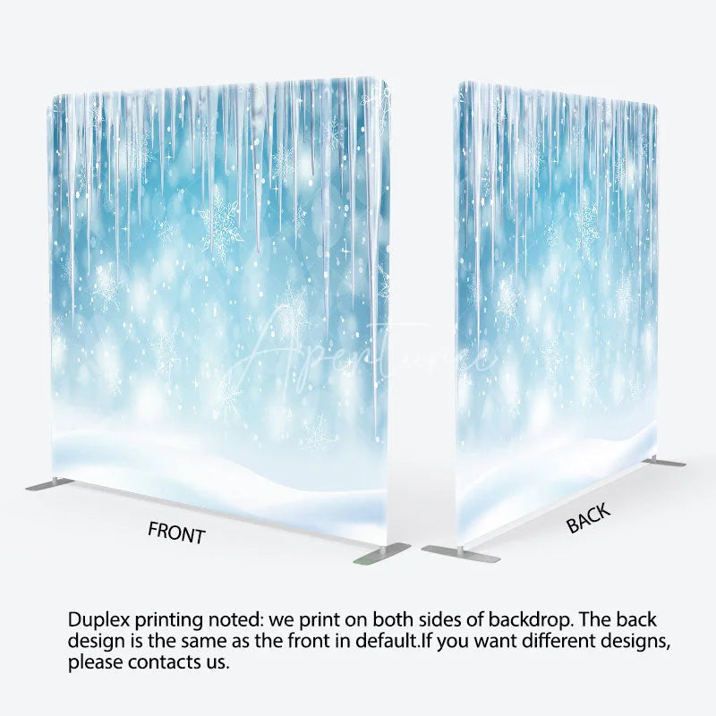 Aperturee - Aperturee Winter Icicle Tension Fabric Backdrop Frozen Blue Snow Background Ice Crystal Party Decoration