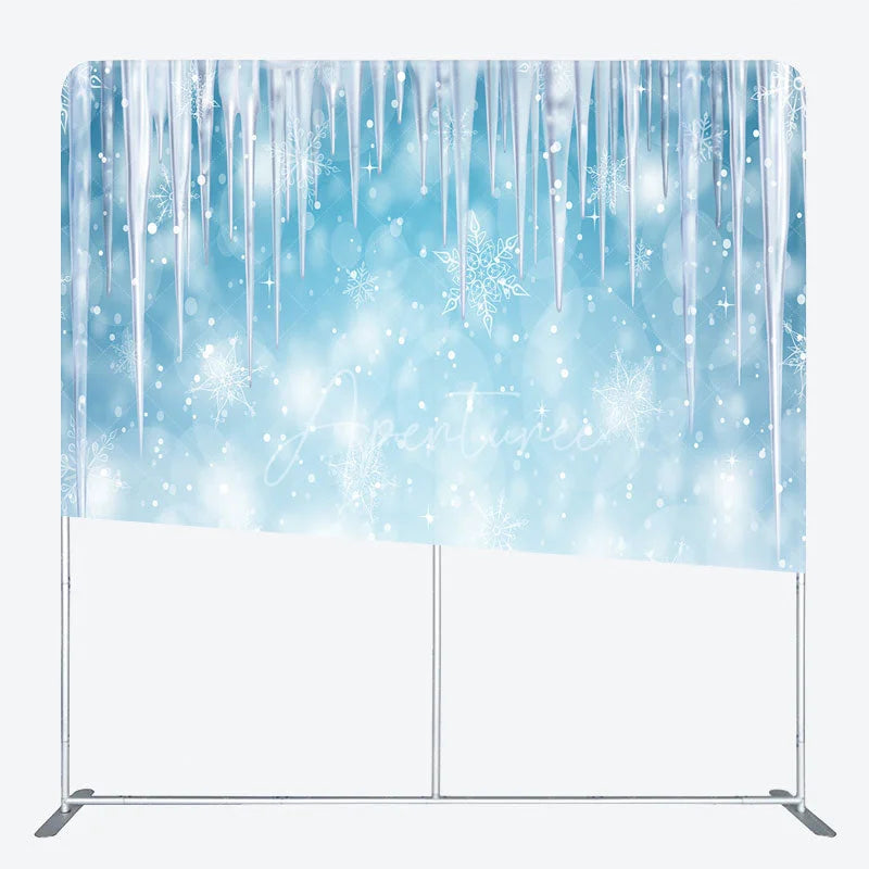 Aperturee - Aperturee Winter Icicle Tension Fabric Backdrop Frozen Blue Snow Background Ice Crystal Party Decoration