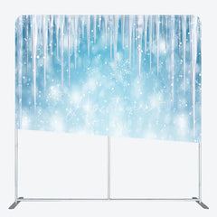 Aperturee - Aperturee Winter Icicle Tension Fabric Backdrop Frozen Blue Snow Background Ice Crystal Party Decoration