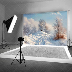 Aperturee - Aperturee Winter Landscape Backdrop Snowy Hill Birch Tree Photography Background Nature Scenic Painting Holiday Party Decoration