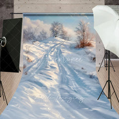Aperturee - Aperturee Winter Landscape Sweep Backdrop Snowy Hill Birch Tree Photography Background Nature Scenic Painting Holiday Party