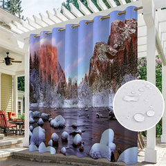 Aperturee - Aperturee Winter Landscape Waterproof Printed Outdoor Curtains For Porch