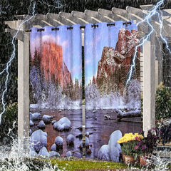 Aperturee - Aperturee Winter Landscape Waterproof Printed Outdoor Curtains For Porch