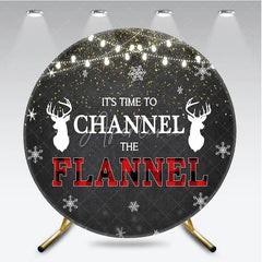 Aperturee - Aperturee Winter Lumberjack Round Backdrop Channel The Flannel Party Decoration Rustic Plaid Elk Background