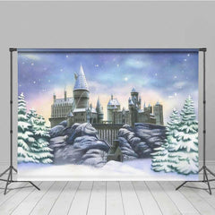 Aperturee Aperturee Winter Magic School Castle Backdrop Snow Covered Wizarding World Scenery Fantasy Movie Themed Photography Prop