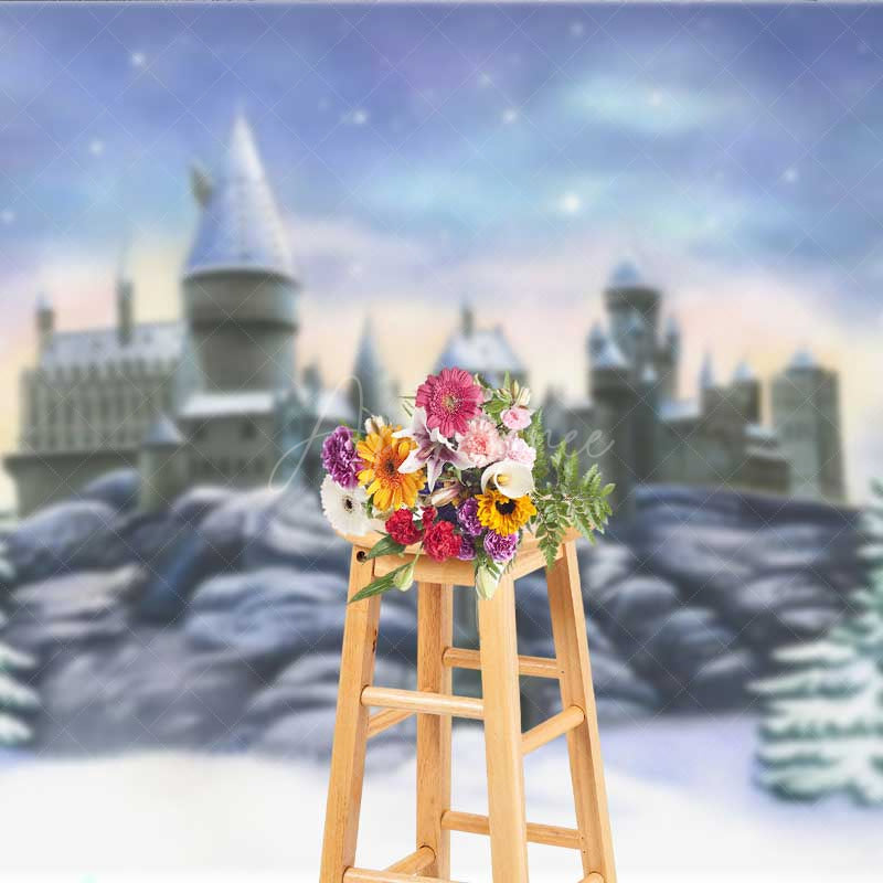 Aperturee Aperturee Winter Magic School Castle Backdrop Snow Covered Wizarding World Scenery Fantasy Movie Themed Photography Prop