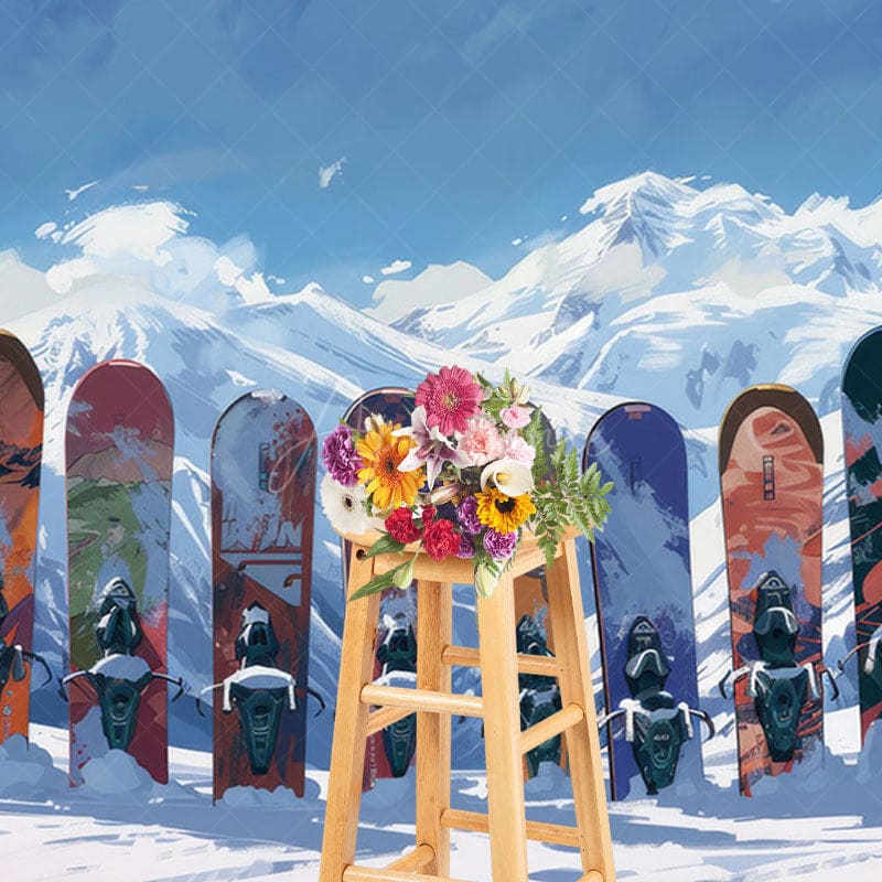 Aperturee - Aperturee Winter Mountain Snow Boards Sport Photo Backdrop