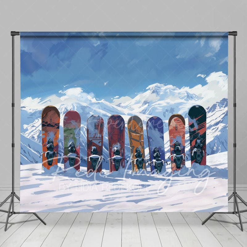 Aperturee - Aperturee Winter Mountain Snow Boards Sport Photo Backdrop
