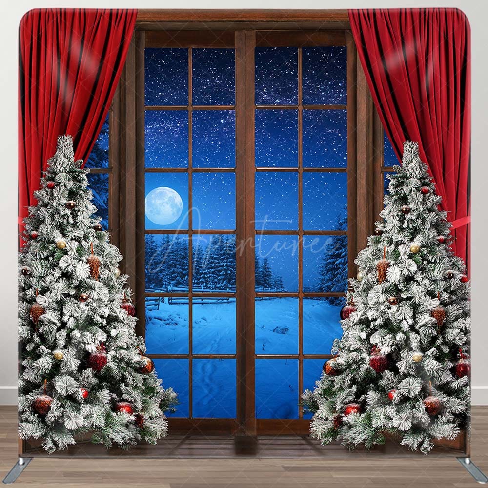 Aperturee - Aperturee Winter Night Christmas Window Tension Fabric Backdrop