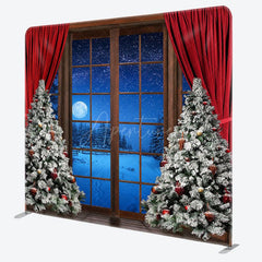 Aperturee - Aperturee Winter Night Christmas Window Tension Fabric Backdrop