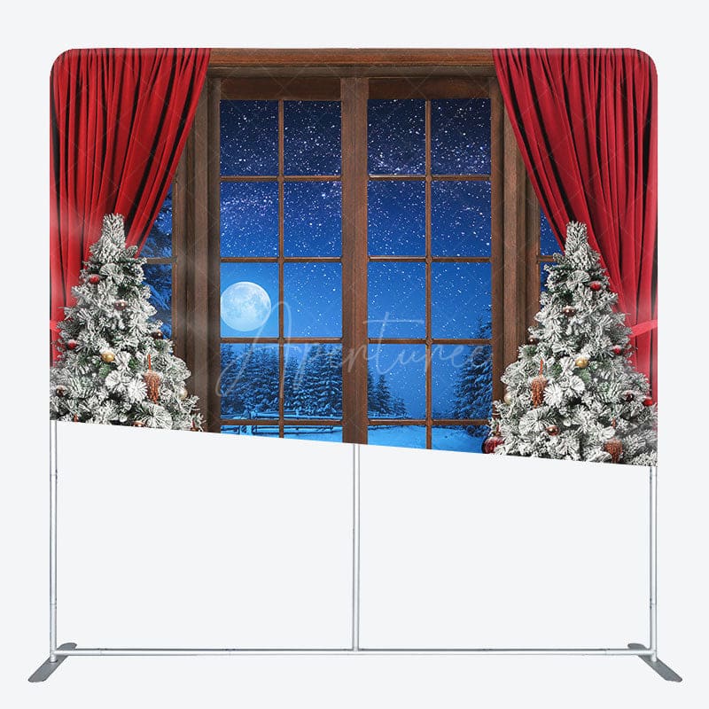 Aperturee - Aperturee Winter Night Christmas Window Tension Fabric Backdrop