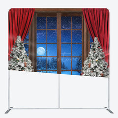 Aperturee - Aperturee Winter Night Christmas Window Tension Fabric Backdrop