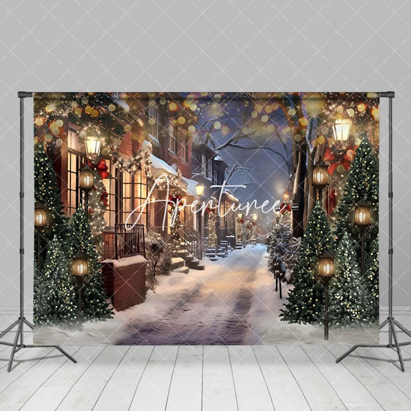 Aperturee - Aperturee Winter Night Scene Christmas Photography Backdrop