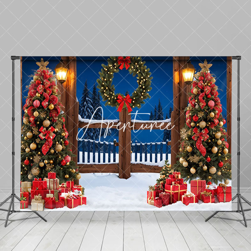 Aperturee - Aperturee Winter Night Xmas Trees Gift Christmas Vibe Backdrop