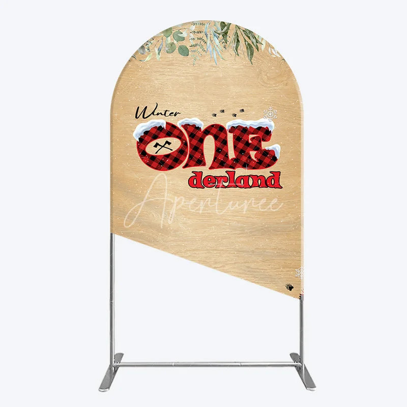 Aperturee - Aperturee Winter Onederland Arch Backdrop Rustic Wood Bear Plaid 1st Birthday Prop