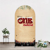 Aperturee - Aperturee Winter Onederland Arch Backdrop Rustic Wood Bear Plaid 1st Birthday Prop