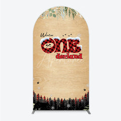 Aperturee - Aperturee Winter Onederland Arch Backdrop Rustic Wood Bear Plaid 1st Birthday Prop