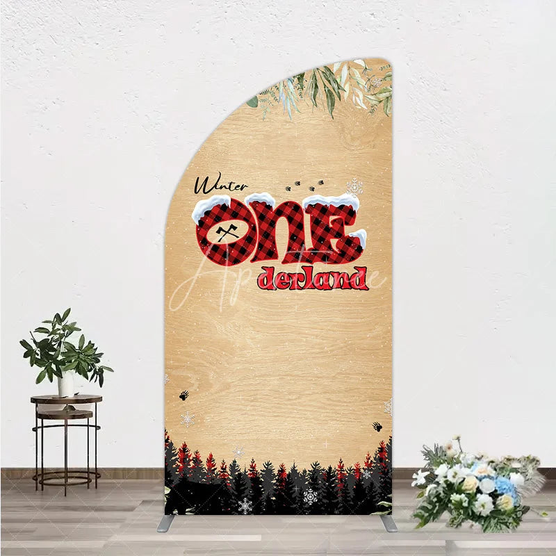 Aperturee - Aperturee Winter Onederland Half Moon Arch Backdrop Rustic Wood Bear Plaid 1st Birthday Prop