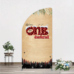 Aperturee - Aperturee Winter Onederland Half Moon Arch Backdrop Rustic Wood Bear Plaid 1st Birthday Prop