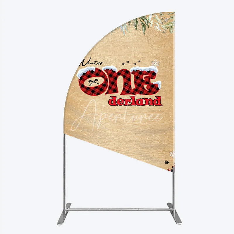 Aperturee - Aperturee Winter Onederland Half Moon Arch Backdrop Rustic Wood Bear Plaid 1st Birthday Prop