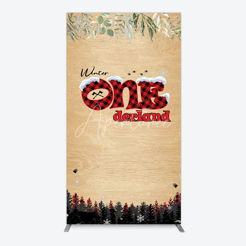Aperturee - Aperturee Winter Onederland Rectangle Backdrop Rustic Wood Bear Plaid 1st Birthday Prop