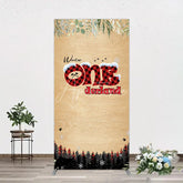 Aperturee - Aperturee Winter Onederland Rectangle Backdrop Rustic Wood Bear Plaid 1st Birthday Prop
