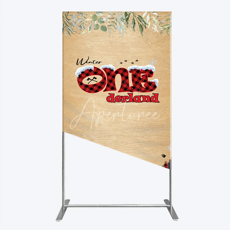 Aperturee - Aperturee Winter Onederland Rectangle Backdrop Rustic Wood Bear Plaid 1st Birthday Prop