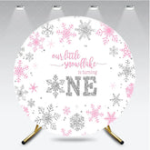 Aperturee - Aperturee Winter Onederland Round Backdrop Pink Silver Snowflake 1st Birthday Decoration Turning One Background