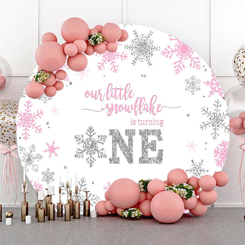 Aperturee - Aperturee Winter Onederland Round Backdrop Pink Silver Snowflake 1st Birthday Decoration Turning One Background