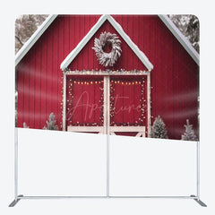 Aperturee - Aperturee Winter Red Barn Door Christmas Tension Fabric Backdrop
