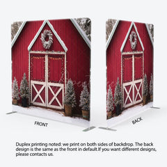 Aperturee - Aperturee Winter Red Barn Door Christmas Tension Fabric Backdrop