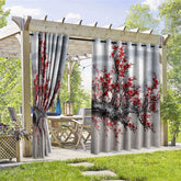 Aperturee - Aperturee Winter Red Plum Waterproof Printed Outdoor Curtains