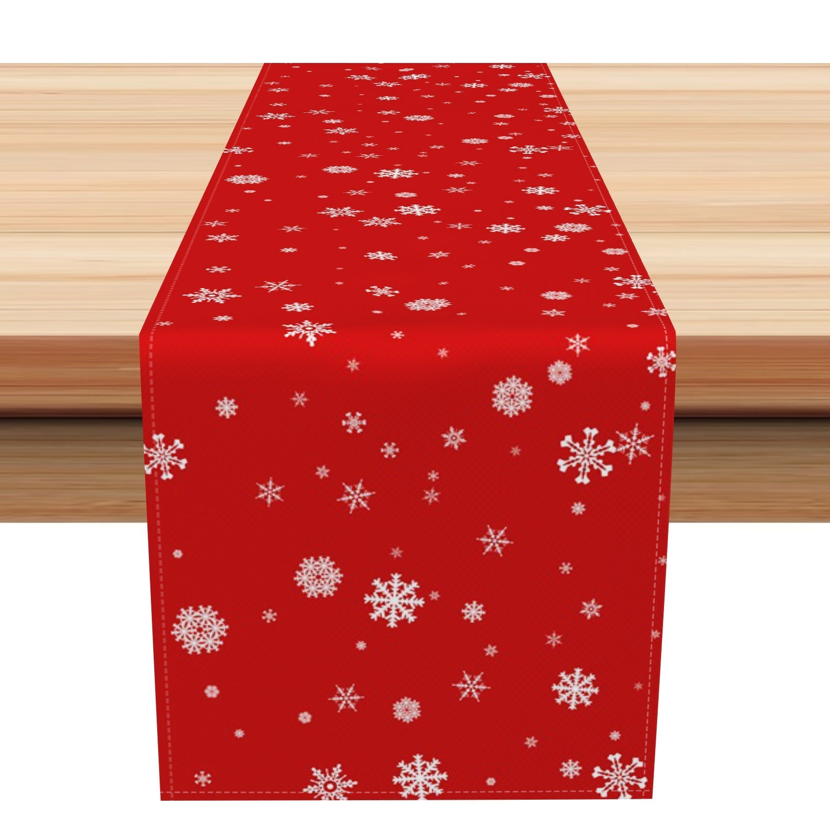 Aperturee - Aperturee Winter Scattered Snowflakes Red Xmas Table Runner