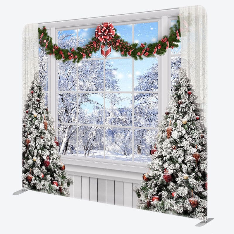 Aperturee - Aperturee Winter Scene Christmas Window Pillow Case Backdrop