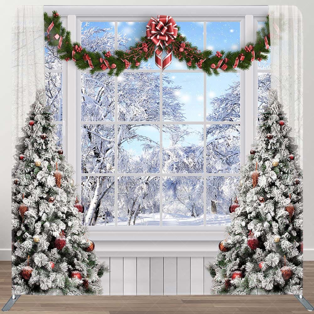 Aperturee - Aperturee Winter Scene Christmas Window Pillow Case Backdrop