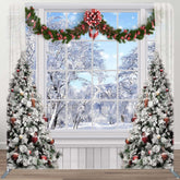 Aperturee - Aperturee Winter Scene Christmas Window Pillow Case Backdrop
