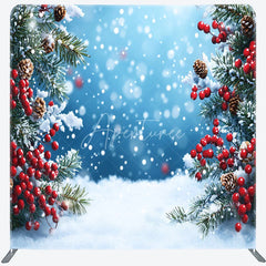Aperturee - Aperturee Winter Snow and Pine Branch Double-Sided Tension Fabric Backdrop Christmas Red Berries Holiday Party Photo Booth