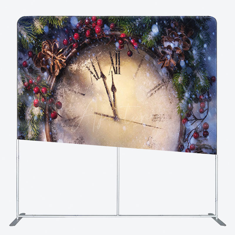 Aperturee - Aperturee Winter Snow Cedar Clock New Year Backdrop Cover