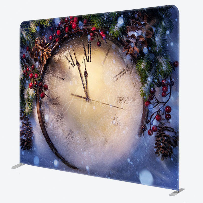 Aperturee - Aperturee Winter Snow Cedar Clock New Year Backdrop Cover