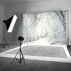 Aperturee - Aperturee Winter Snow Forest Backdrop White Frosty Trees and Icy Branches Photography Background for Christmas Holiday
