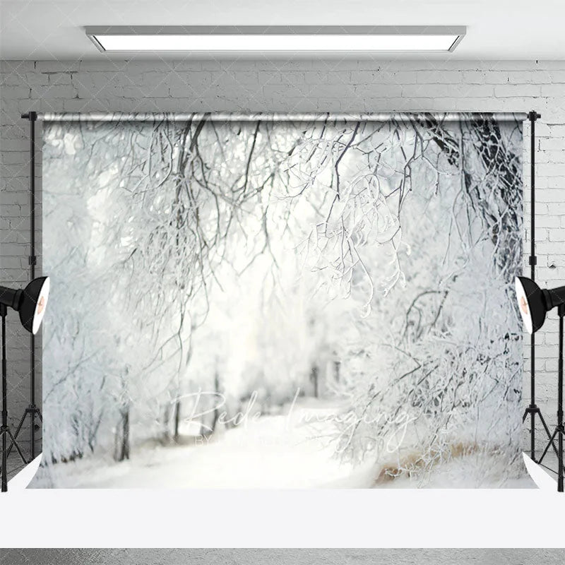 Aperturee - Aperturee Winter Snow Forest Backdrop White Frosty Trees and Icy Branches Photography Background for Christmas Holiday