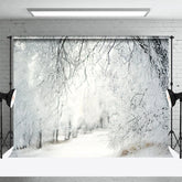 Aperturee - Aperturee Winter Snow Forest Backdrop White Frosty Trees and Icy Branches Photography Background for Christmas Holiday