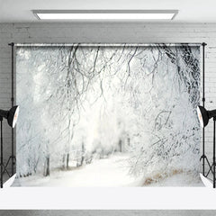 Aperturee - Aperturee Winter Snow Forest Backdrop White Frosty Trees and Icy Branches Photography Background for Christmas Holiday