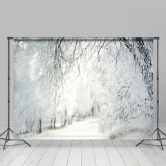 Aperturee - Aperturee Winter Snow Forest Backdrop White Frosty Trees and Icy Branches Photography Background for Christmas Holiday