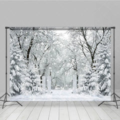 Aperturee - Aperturee Winter Snow Forest Photography Backdrop White Gate to an Enchanted Woods Magical Holiday Photo Background