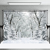 Aperturee - Aperturee Winter Snow Forest Photography Backdrop White Gate to an Enchanted Woods Magical Holiday Photo Background