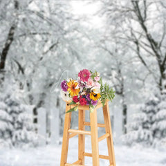 Aperturee - Aperturee Winter Snow Forest Photography Backdrop White Gate to an Enchanted Woods Magical Holiday Photo Background